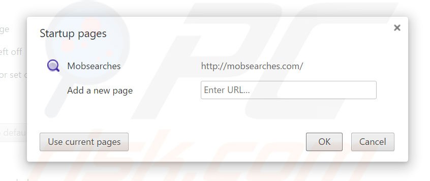 Removing mobsearches.com from Google Chrome homepage