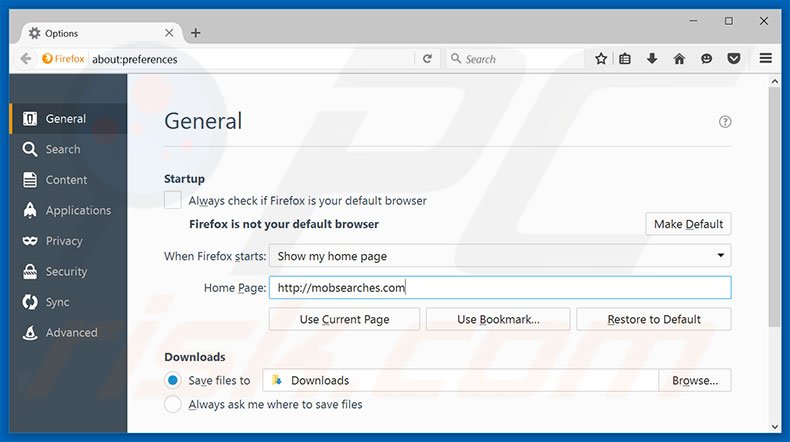 Removing mobsearches.com from Mozilla Firefox homepage
