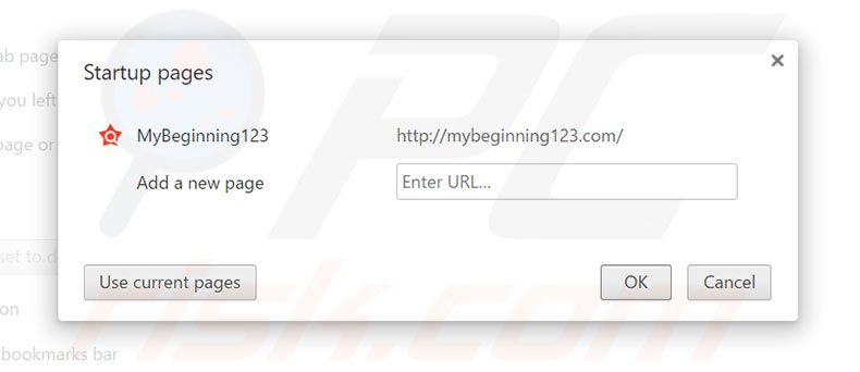 Removing mybeginning123.com from Google Chrome homepage