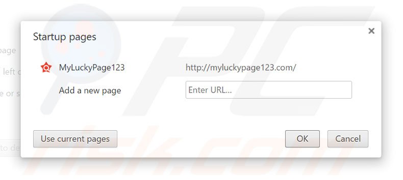 Removing myluckypage123.com from Google Chrome homepage