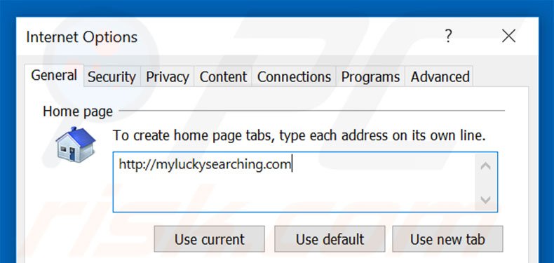 Removing myluckysearching.com from Internet Explorer homepage