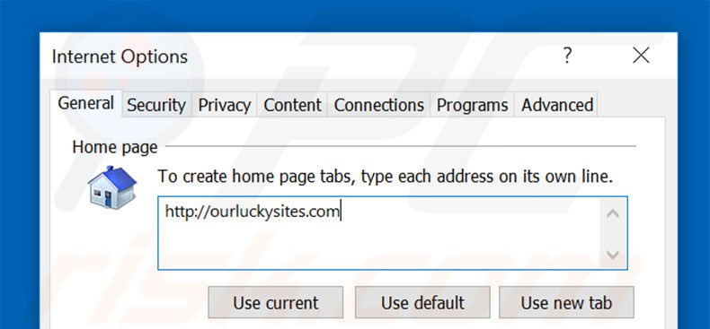 Cambia la tua homepage ourluckysites.com in Internet Explorer 