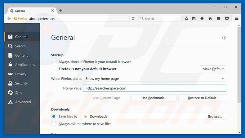 Cambia la tua homepage searchesspace.com da Mozilla Firefox