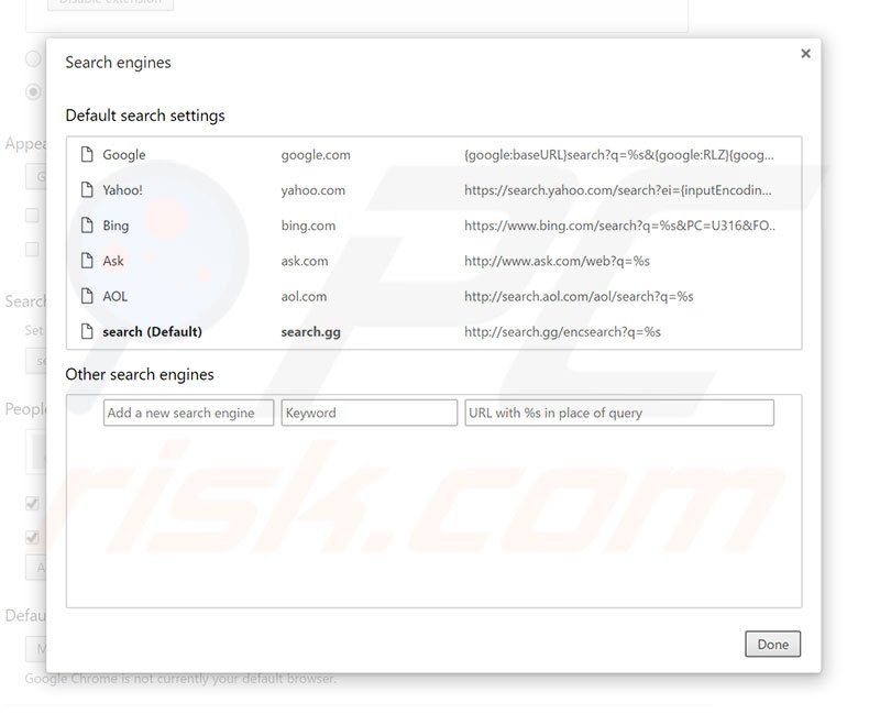 Removing search.gg from Google Chrome default search engine