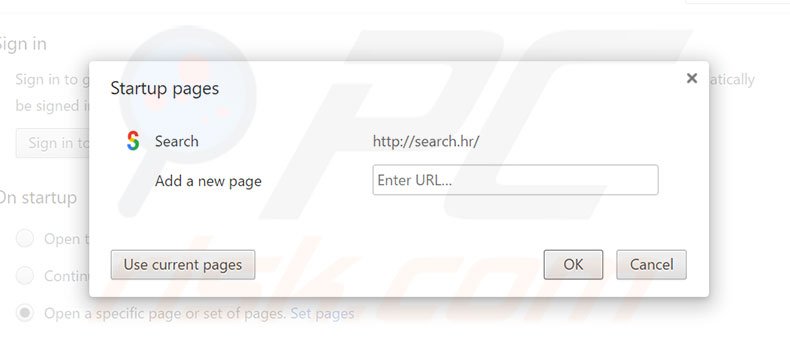 Cambia la tua homepage search.hr in Google Chrome 