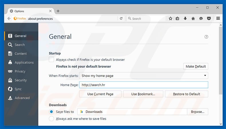 Cambia la tua homepage search.hr in Mozilla Firefox 