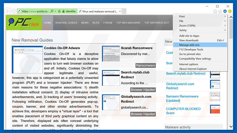 Removing ad.dumedia.ru ads from Internet Explorer step 1