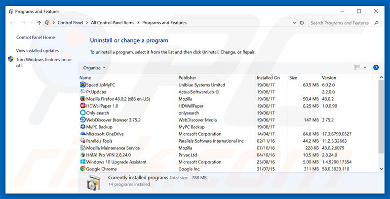 Cookies Control adware uninstall via Control Panel