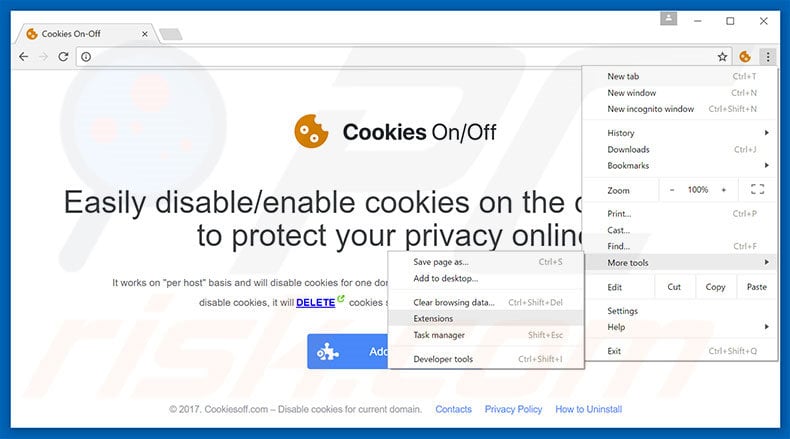 Removing Cookies On-Off  ads from Google Chrome step 1