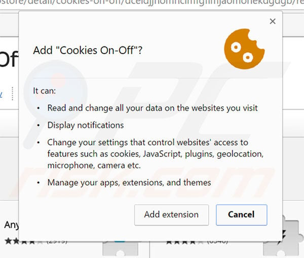 Cookies On-Off adware permission
