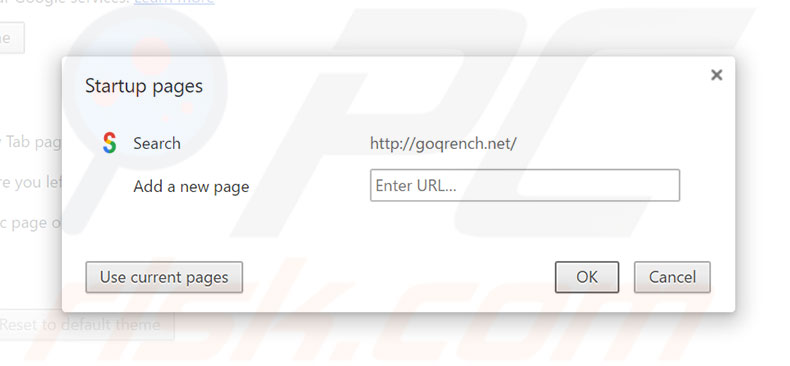 Removing goqrench.net from Google Chrome homepage