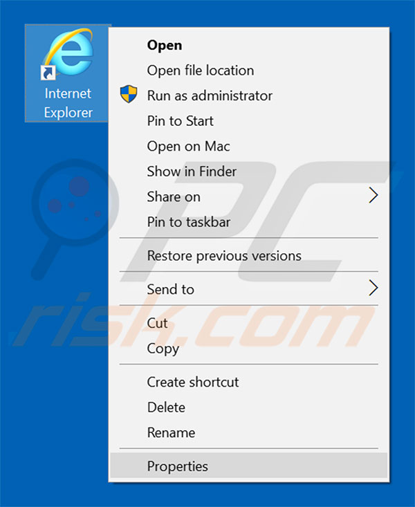 Removing goqrench.net from Internet Explorer shortcut target step 1