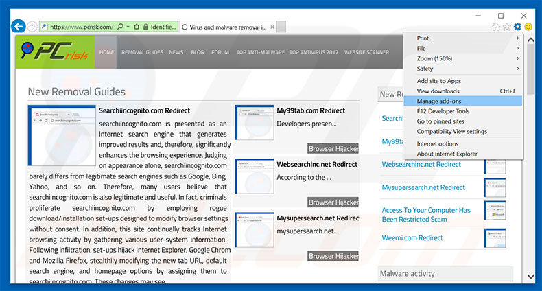 Removing syndication.exdynsrv.com ads from Internet Explorer step 1