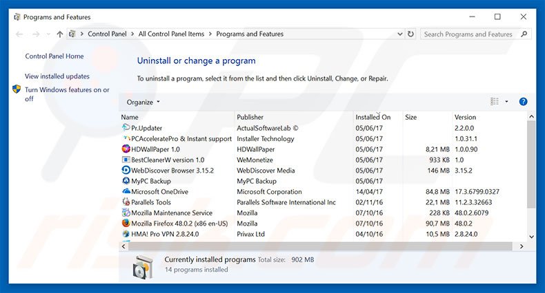 Internet Service Provider - Unknown Security Breach adware uninstall via Control Panel