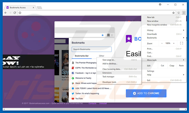 Removing Bookmarks Access  ads from Google Chrome step 1