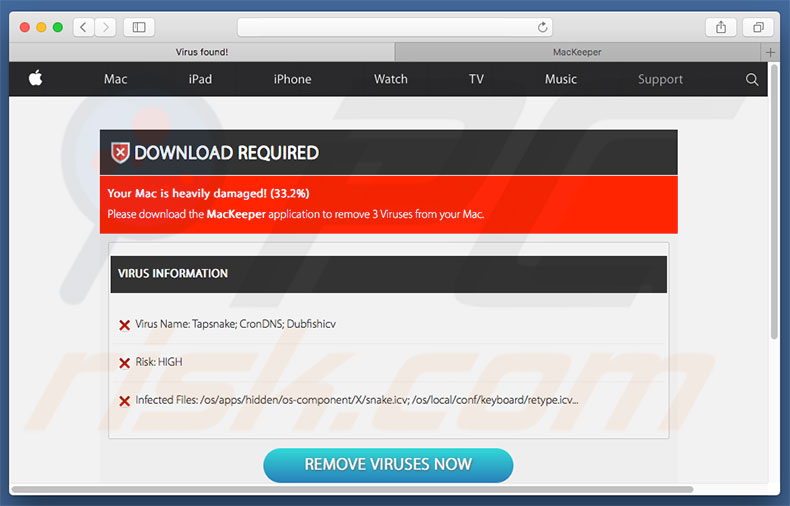 We Have Detected A Trojan Virus promoting MacKeeper PUP