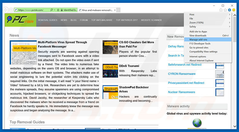 Removing Firewall detecting ‘suspicious’ incoming network connections ads from Internet Explorer step 1