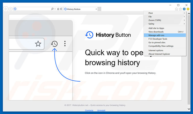 Removing History Button ads from Internet Explorer step 1