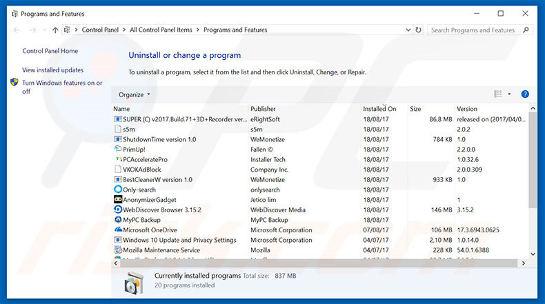 Il computer è stato BLOCCATO adware uninstall via Control Panel