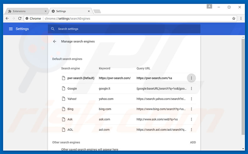 Removing pwr-search.com from Google Chrome homepage