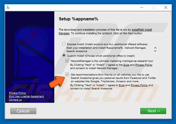 Search Awesome adware distributing installer