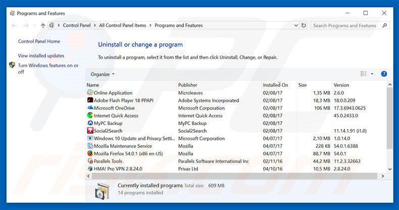 Search Awesome adware uninstall via Control Panel