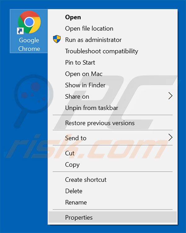 Removing secure-surf.net from Google Chrome shortcut target step 1