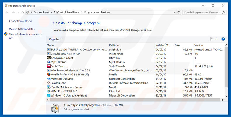 Warning - Your Computer Is Infected! adware uninstall via Control Panel