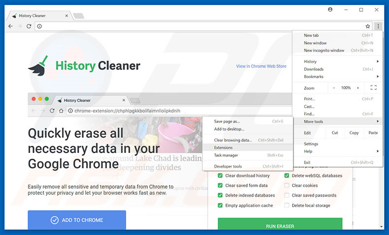 Removing History Cleaner  ads from Google Chrome step 1