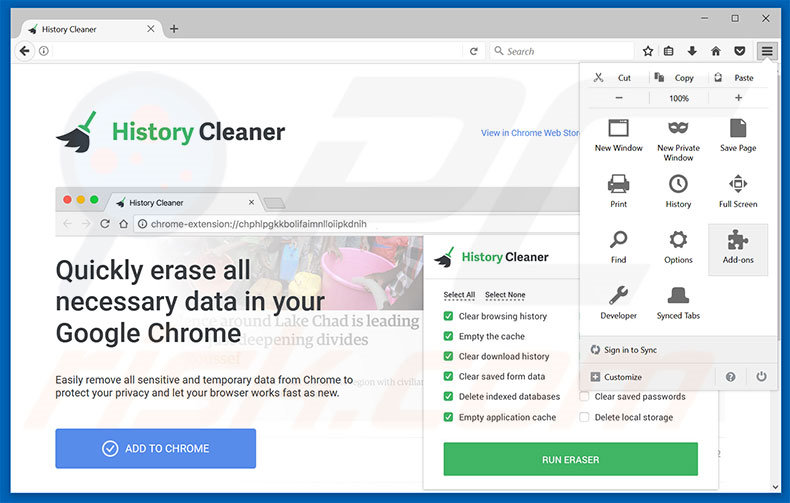 Removing History Cleaner ads from Mozilla Firefox step 1