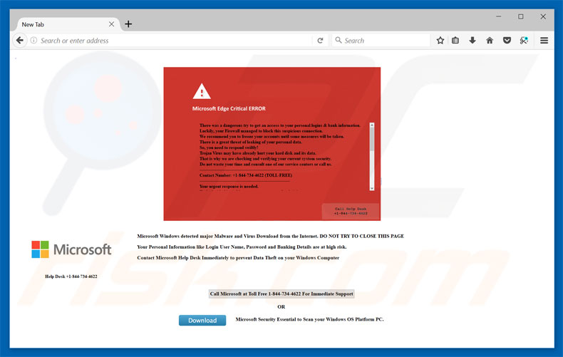 Microsoft Edge Critical ERROR adware