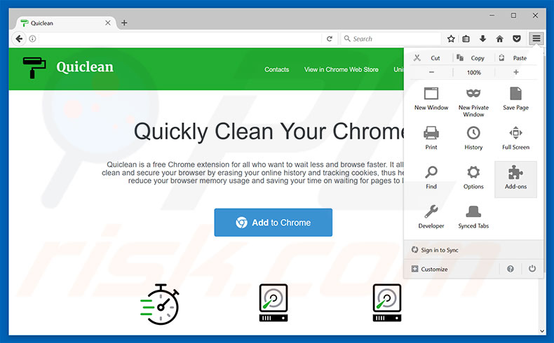 Removing Quiclean ads from Mozilla Firefox step 1