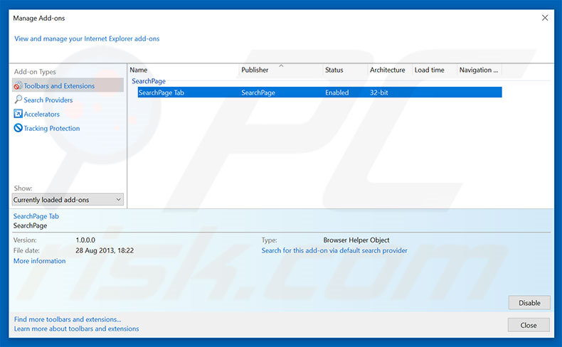 Removing searchpage.com related Internet Explorer extensions
