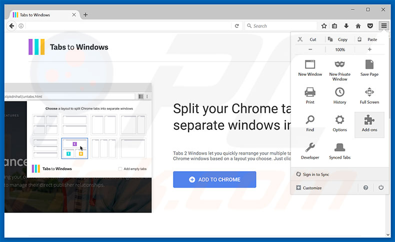 Removing Tabs To Windows ads from Mozilla Firefox step 1