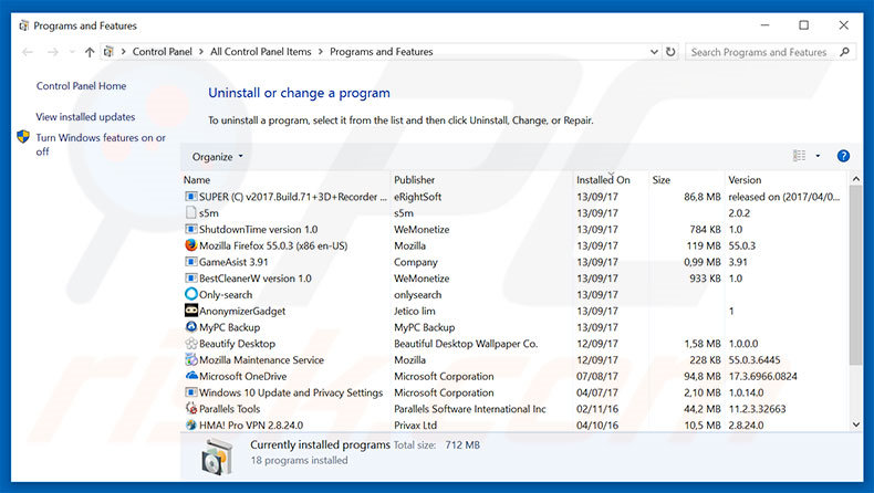 Tabs To Windows adware uninstall via Control Panel