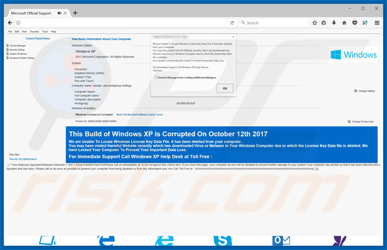Unable to Locate Windows License Key adware