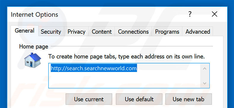 Removing searchnewworld.com from Internet Explorer homepage