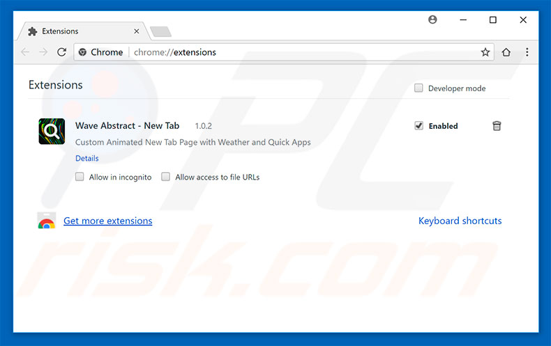 Rimozione delle estensioni di Google Chrome relative a wave-abstract.com
