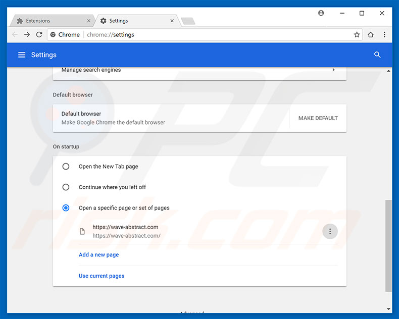 Rimozione di wave-abstract.com dalla home page di Google Chrome