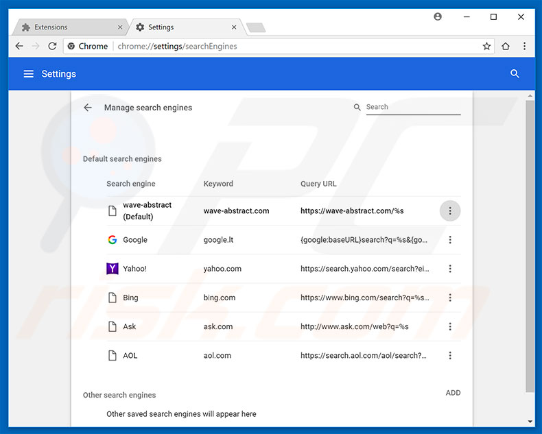 Rimozione di wave-abstract.com dal motore di ricerca predefinito di Google Chrome