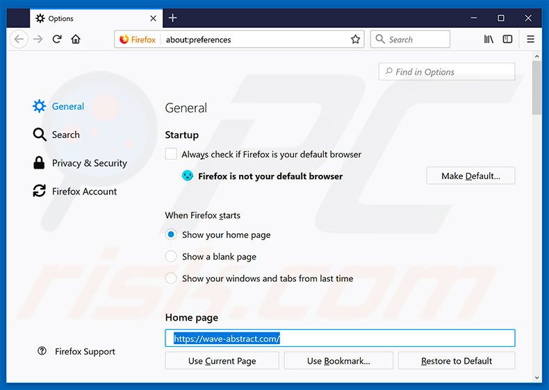 Rimozione di wave-abstract.com dalla home page di Mozilla Firefox