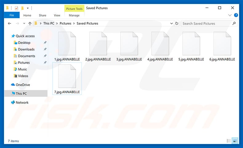 Screenshot dei file crittografati dal ransomware ANNABELLE