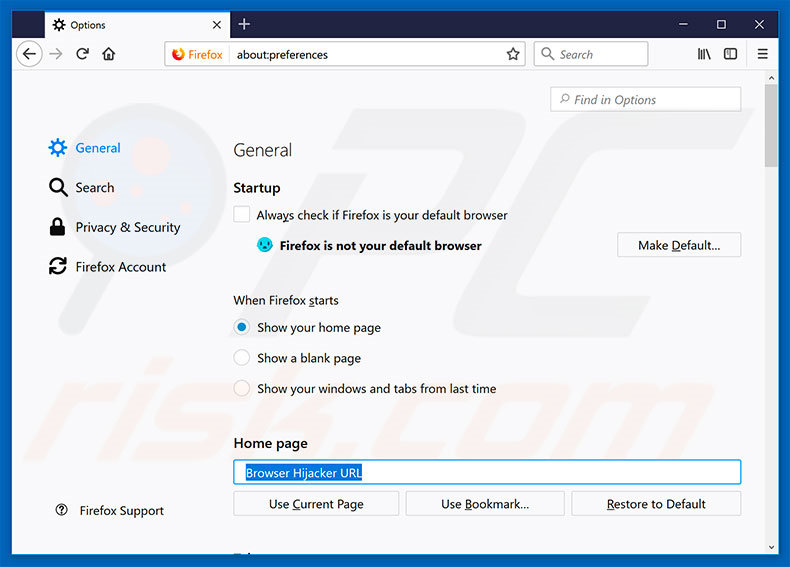 Removing browser hijacker from Mozilla Firefox homepage