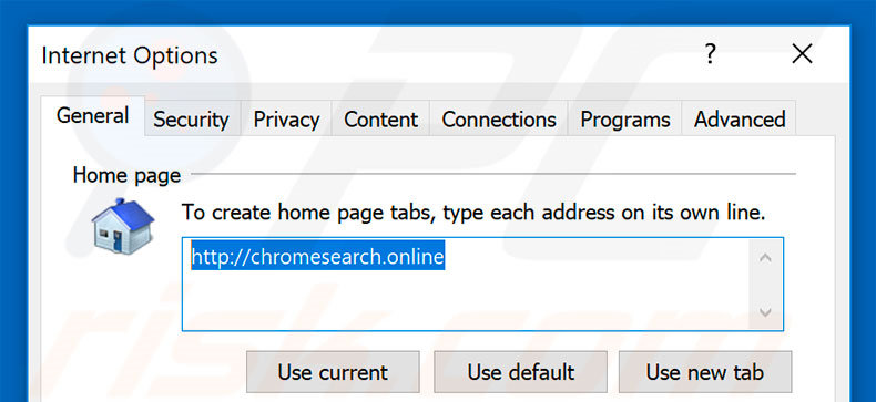 Removing chromesearch.online from Internet Explorer homepage