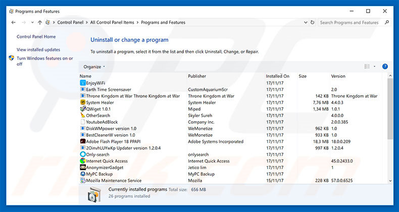 Deceptive site ahead adware uninstall via Control Panel