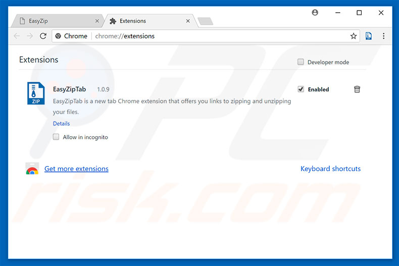 Removing easyziptab.com related Google Chrome extensions
