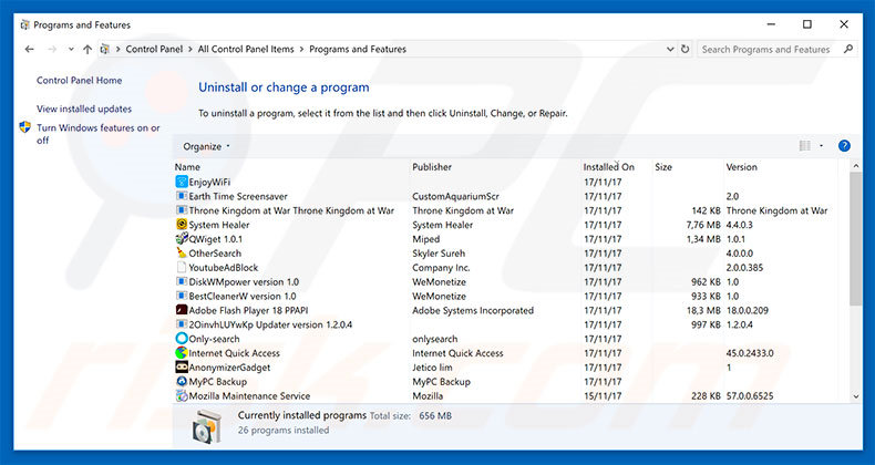 FileRepMalware adware uninstall via Control Panel