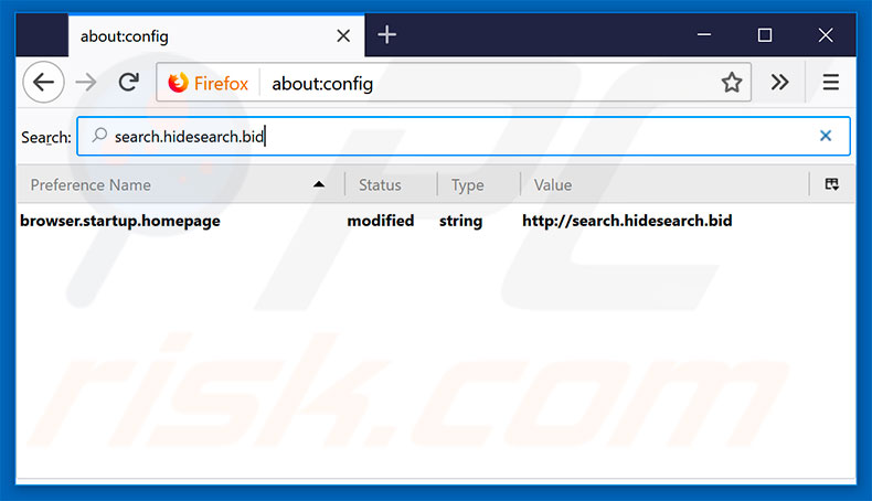 Rimozione di search.hidesearch.bid dal motore di ricerca predefinito di Mozilla Firefox