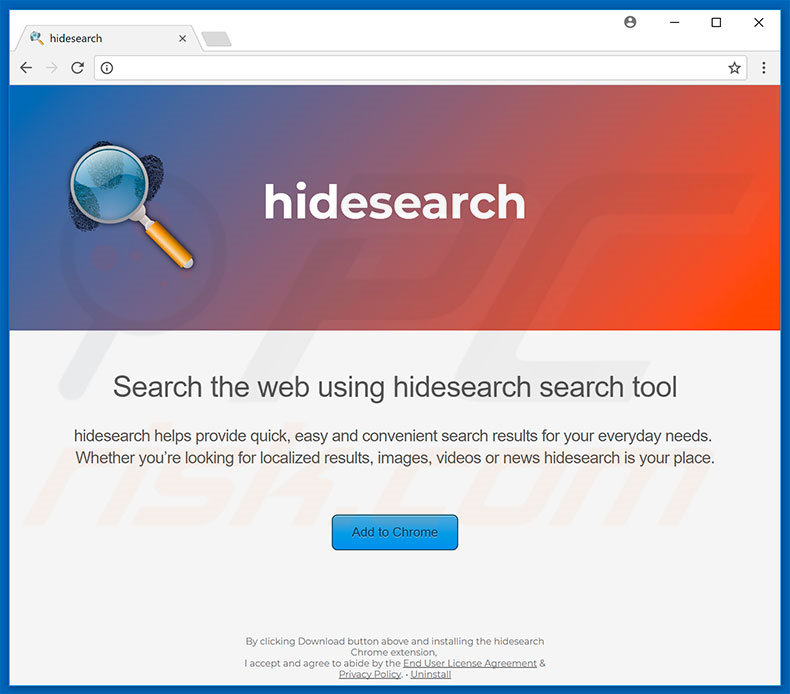 Sito web che promuove il dirottatore del browser hidesearch