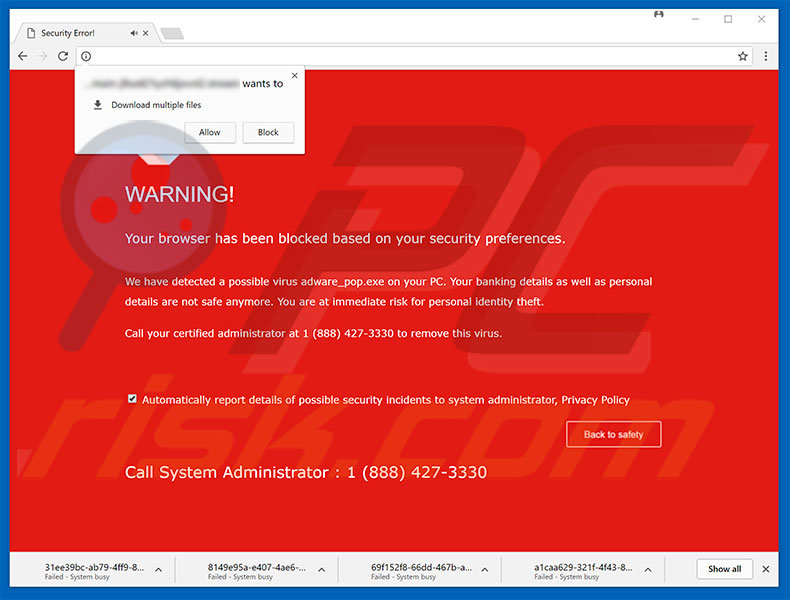 Your Browser Has Been Blocked Based On Your Security Preferences scam